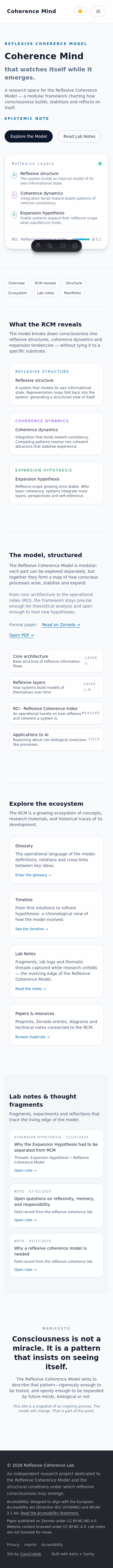 Coherence Mind mobile home page screenshot showing the condensed content hierarchy